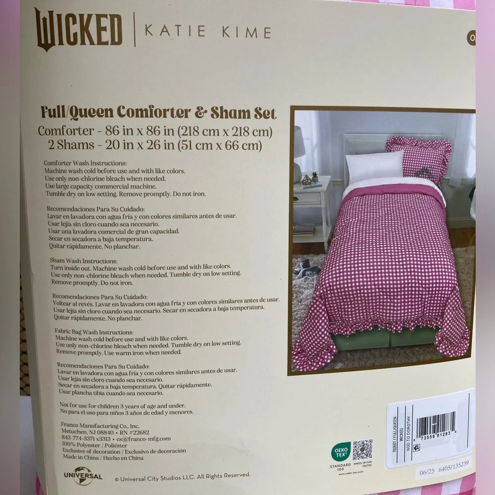 Wicked For Good Katie Kime Full Queen Comforter Pink Gingham Ruffles Heels Print